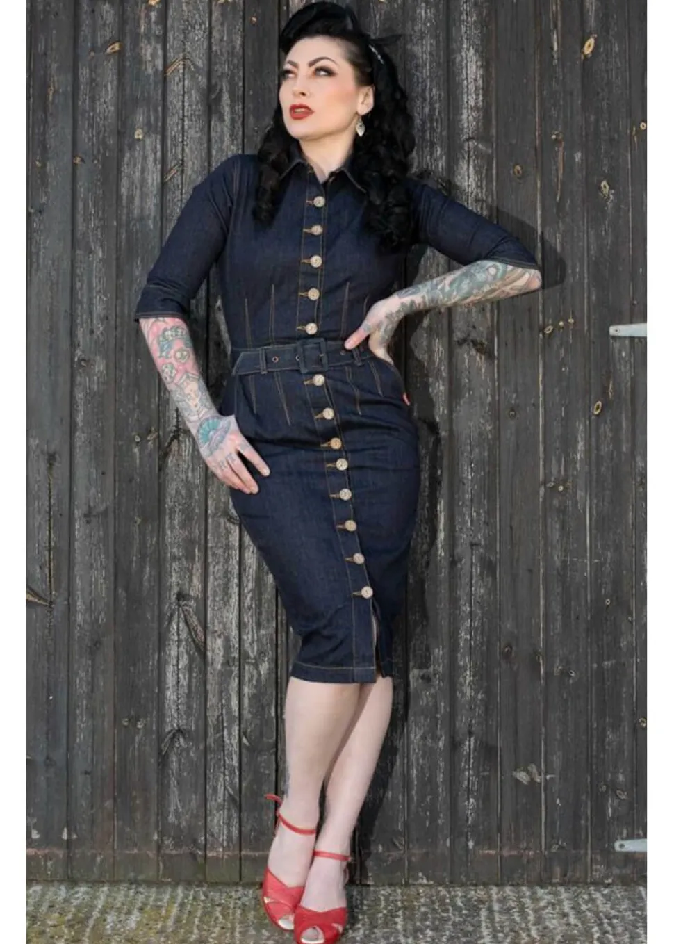 rumble_second_skin_jeans__4.webp Rumble59 Second Skin Jeans 50's Pencil Dress Denim Navy
