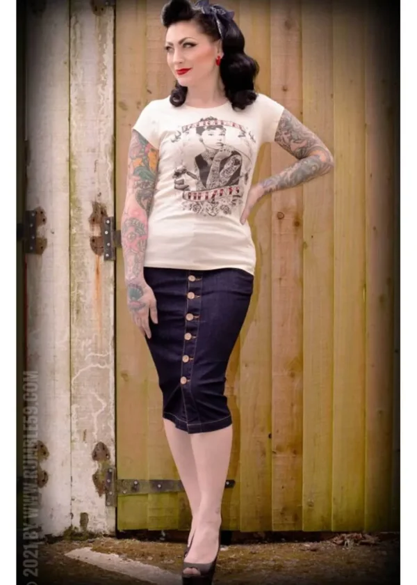 Rumble59 Second Skin Jeans 50's Pencil Skirt Denim Navy