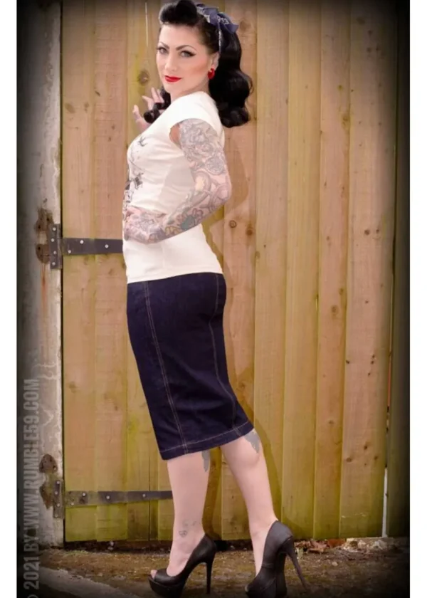 Rumble59 Second Skin Jeans 50's Pencil Skirt Denim Navy
