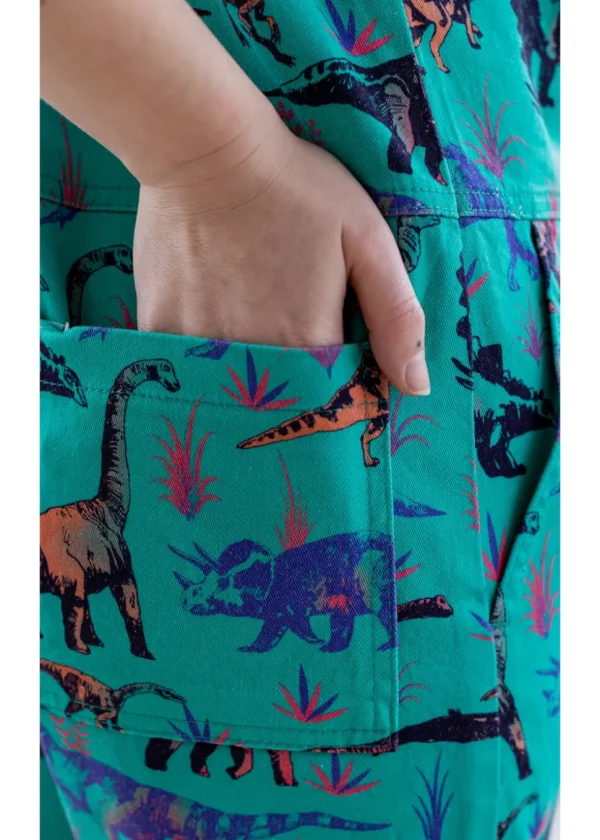 Run & Fly Adventure Dinosaur Twill 70's Dungarees Jade