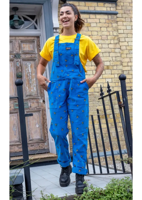 Run & Fly Bee Corduroy 70's Dungarees Blue
