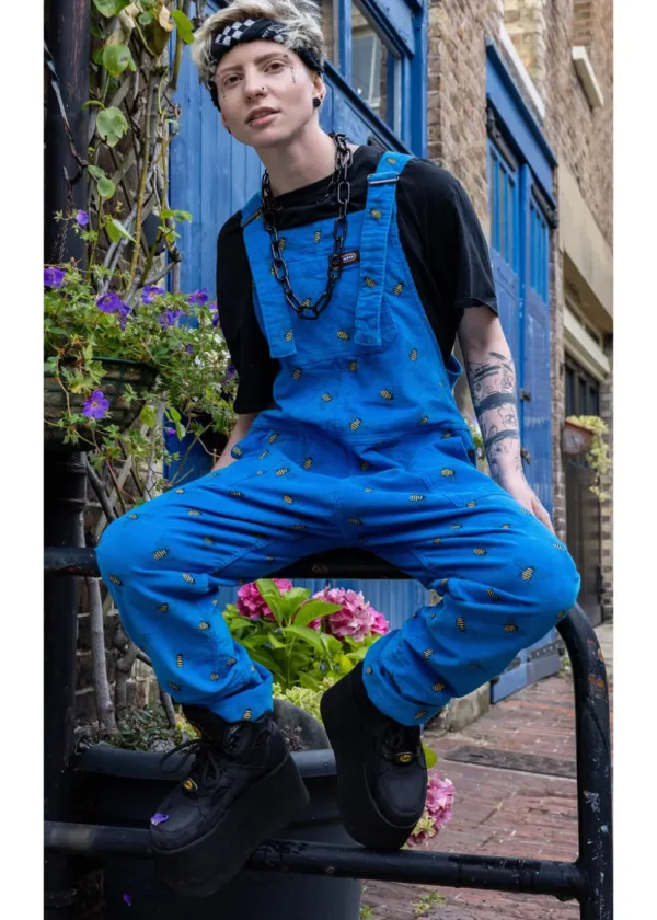 Run & Fly Bee Corduroy 70's Dungarees Blue