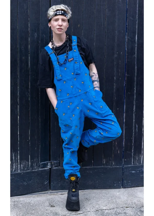 Run & Fly Bee Corduroy 70's Dungarees Blue