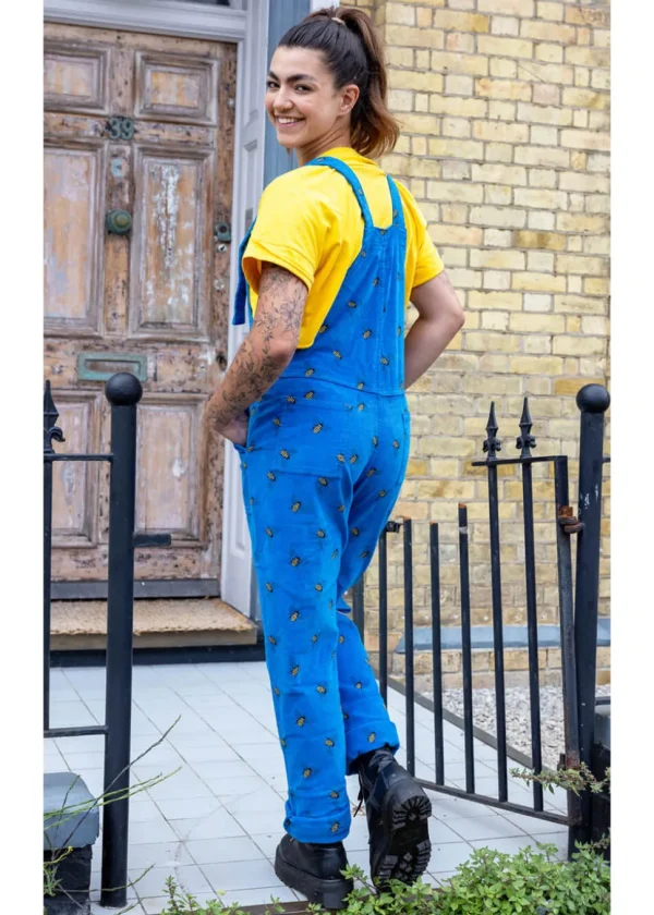 Run & Fly Bee Corduroy 70's Dungarees Blue