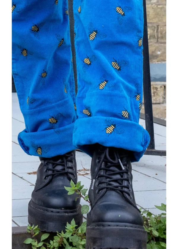 Run & Fly Bee Corduroy 70's Dungarees Blue