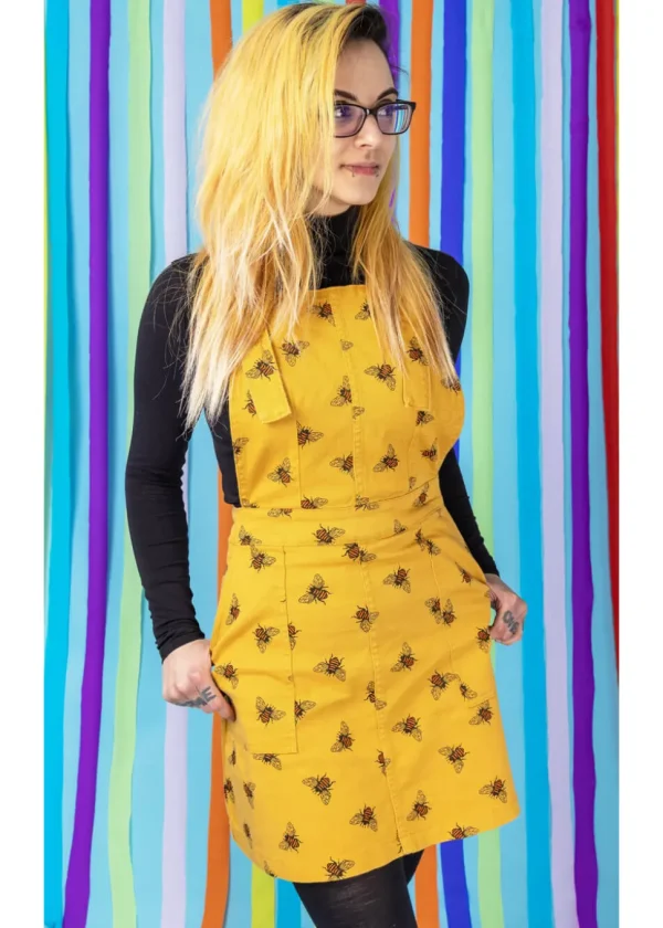 Run & Fly Bees Knees Twill 60's Pinafore Dress Gold