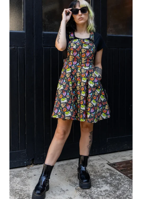 Run & Fly Bewitched Cauldron Pinafore Swing Dress Black