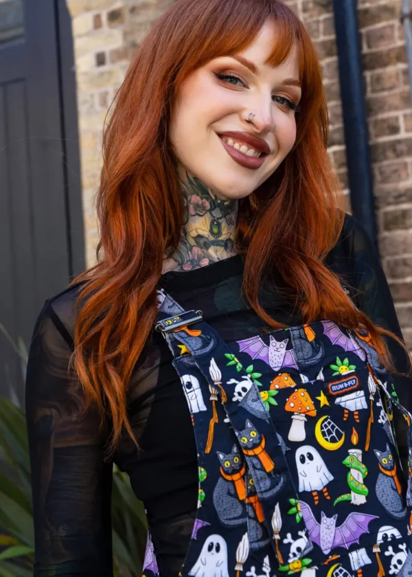 Run & Fly Cauldron Cats Dungarees Black