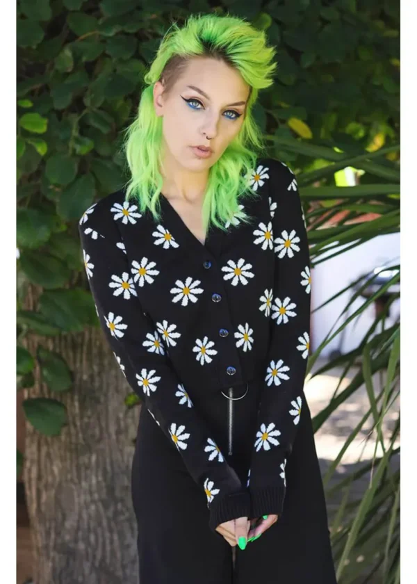 Run & Fly Daisy Cropped 70's Cardigan Black