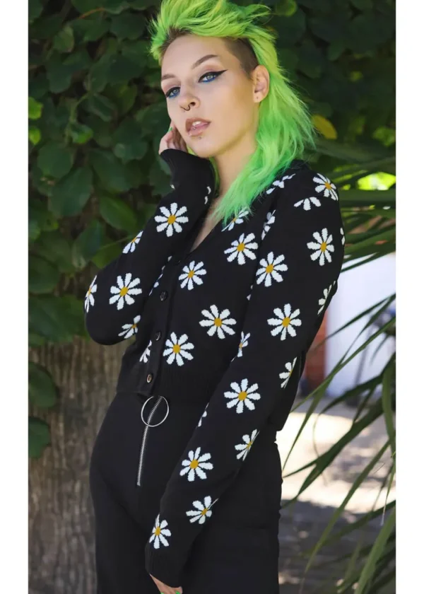 Run & Fly Daisy Cropped 70's Cardigan Black