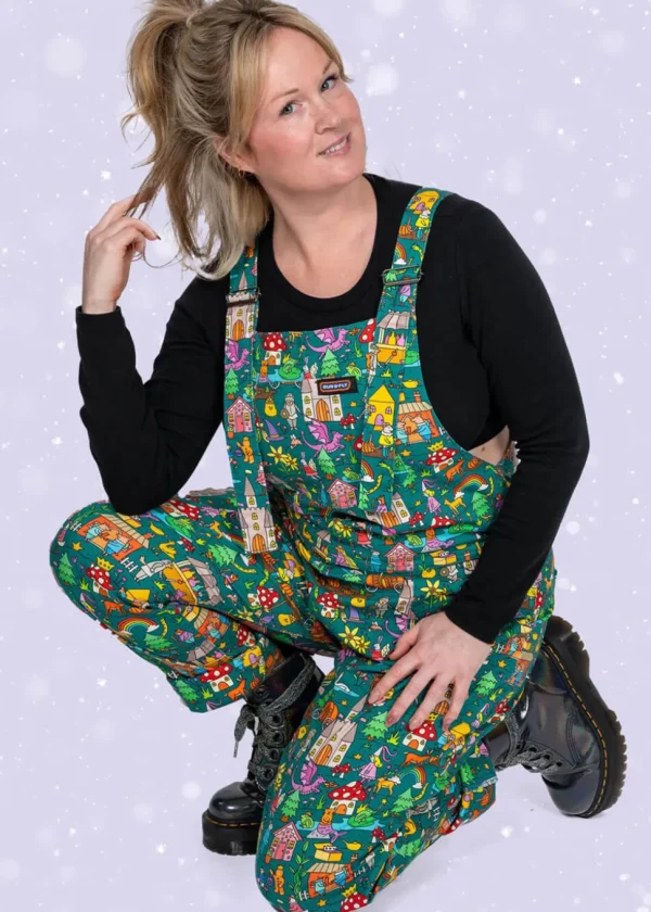 Run & Fly Fairytale Mushroom 70's Dungarees Green