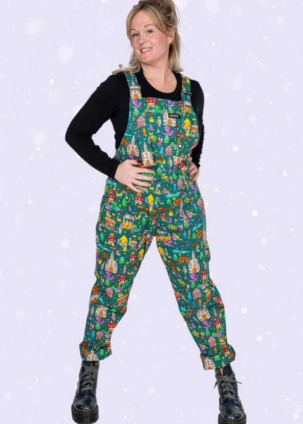 Run & Fly Fairytale Mushroom 70's Dungarees Green