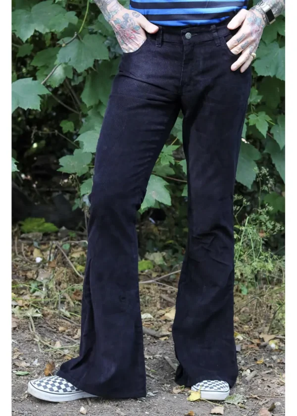 Run & Fly Mens Corduroy 70's Flare Trousers Black