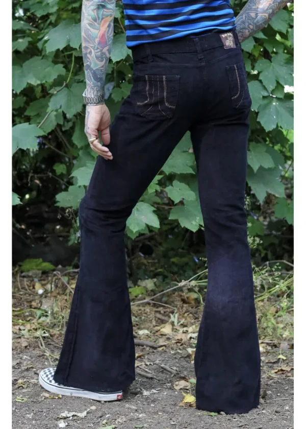 Run & Fly Mens Corduroy 70's Flare Trousers Black