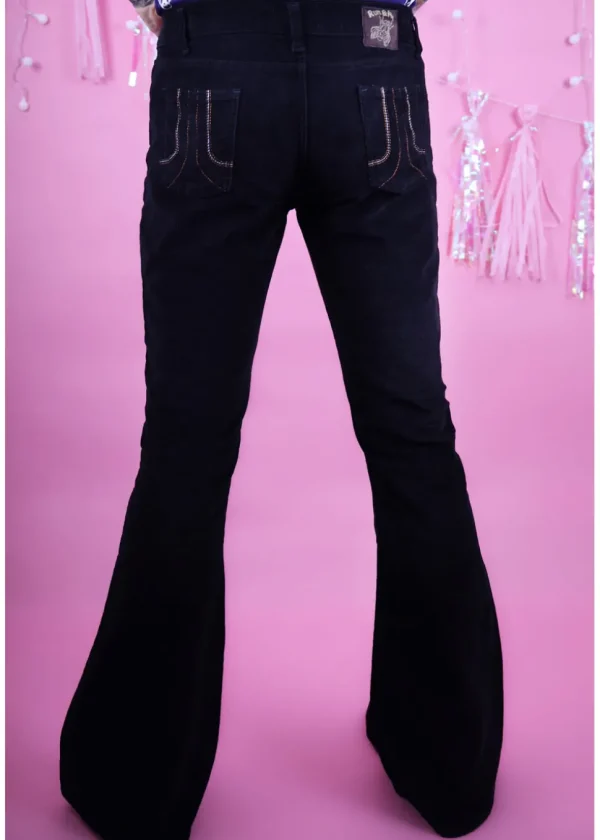 Run & Fly Mens Corduroy 70's Flare Trousers Black