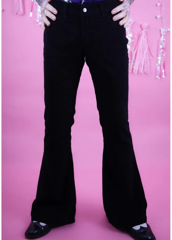 Run & Fly Mens Corduroy 70's Flare Trousers Black