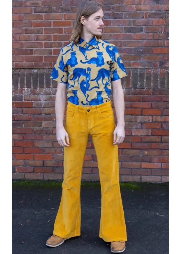 Run & Fly Mens Corduroy 70's Flare Trousers Mustard Gold