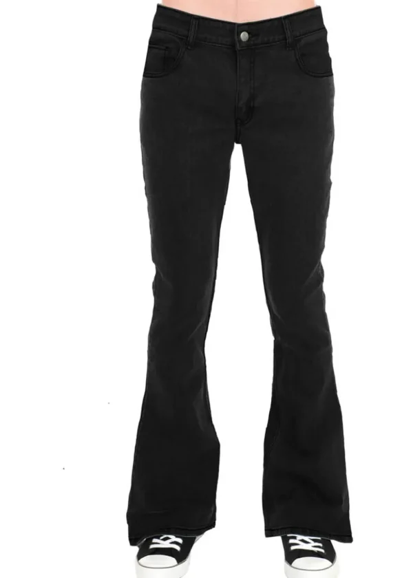 Run & Fly Mens Denim 70's Flare Trousers Black
