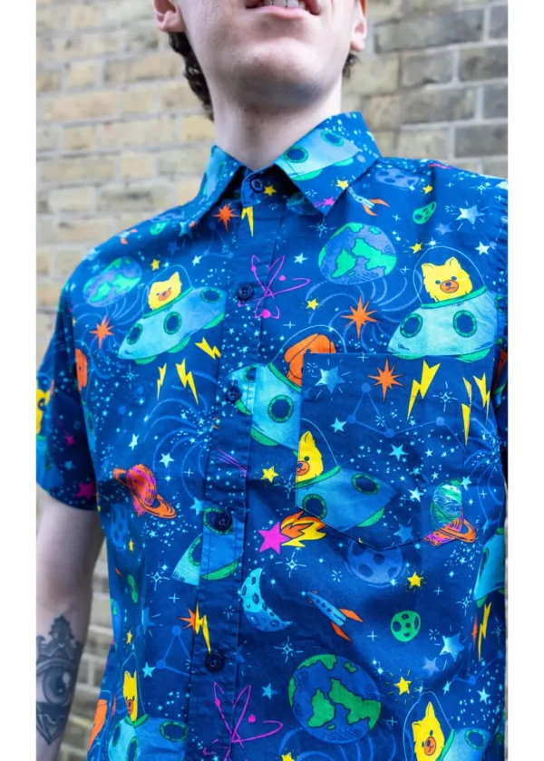 Run & Fly Mens Dogs In Space Shirt Blue