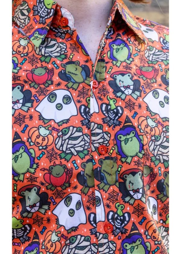 Run & Fly Mens Halloween Party Frog Shirt Orange