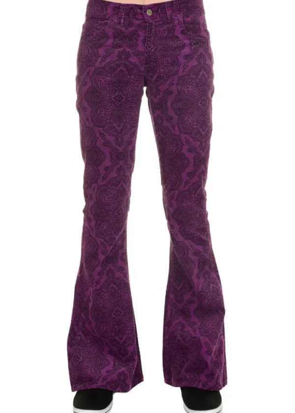 Run & Fly Mens Hendrix Corduroy 70's Flared Trousers Purple