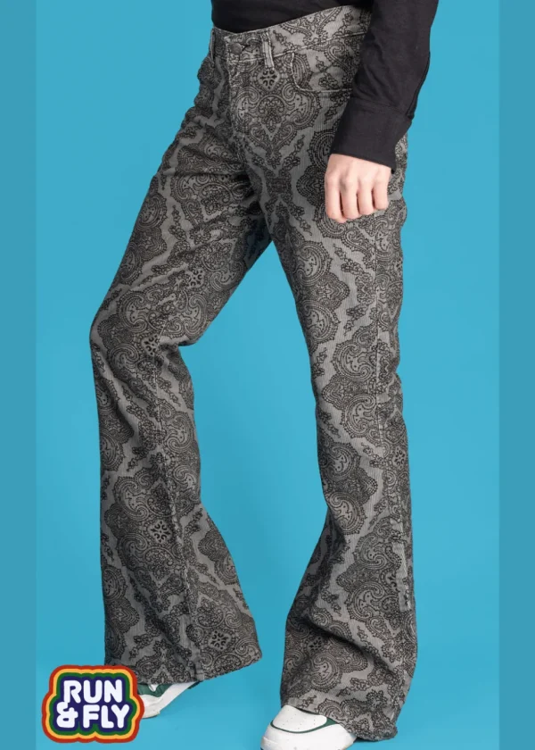 Run & Fly Mens Hendrix Corduroy 70's Flared Trousers Silver