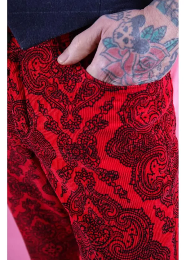 Run & Fly Mens Hendrix Corduroy 70's Flared Trousers Red