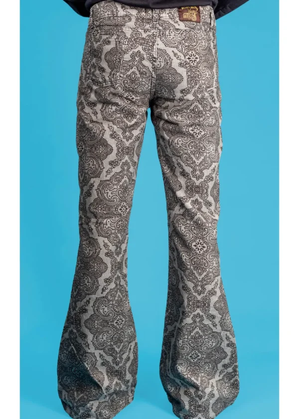 Run & Fly Mens Hendrix Corduroy 70's Flared Trousers Silver