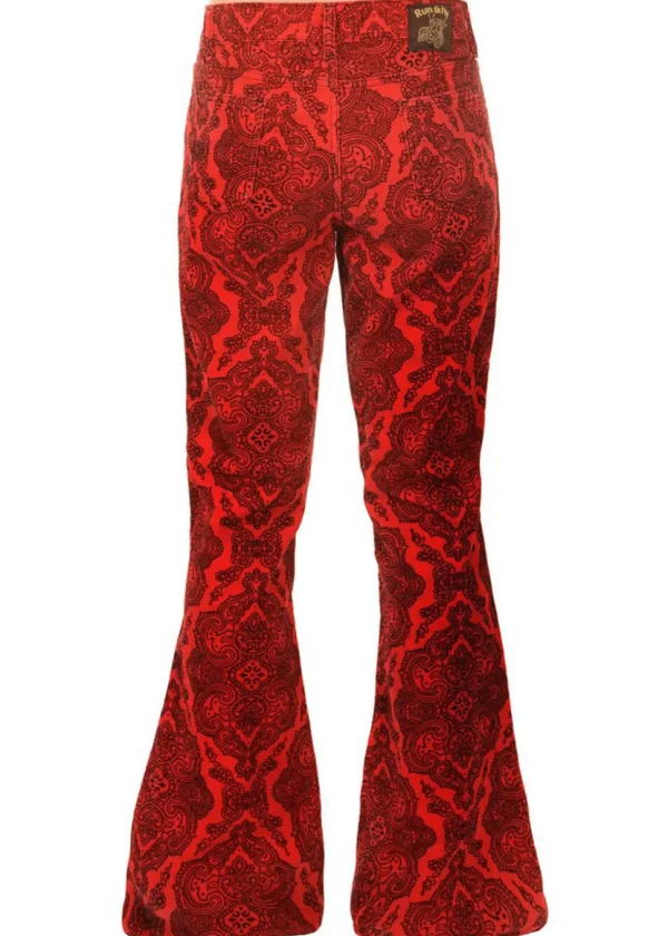 Run & Fly Mens Hendrix Corduroy 70's Flared Trousers Red