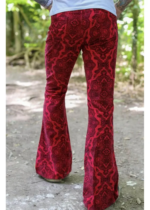 Run & Fly Mens Hendrix Corduroy 70's Flared Trousers Red