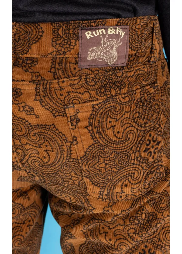 Run & Fly Mens Hendrix Corduroy 70's Flared Trousers Tobacco Brown