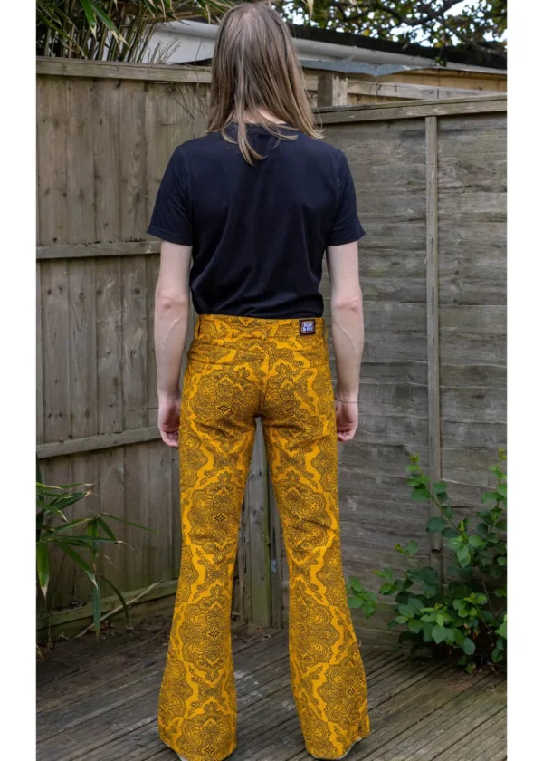 Run & Fly Mens Hendrix Corduroy 70's Flare Trousers Gold