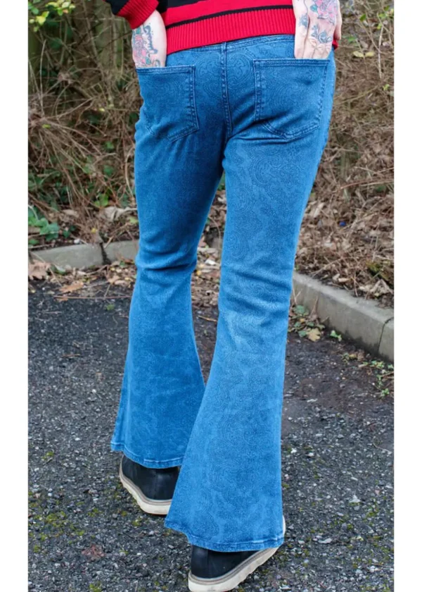 Run & Fly Mens Hendrix Stone Wash 70's Flare Trousers Denim