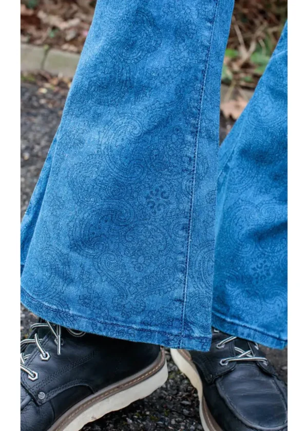 Run & Fly Mens Hendrix Stone Wash 70's Flare Trousers Denim