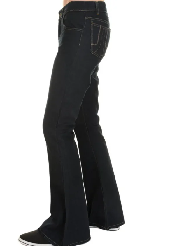 Run & Fly Mens Indigo Denim 70's Flared Trousers Blue