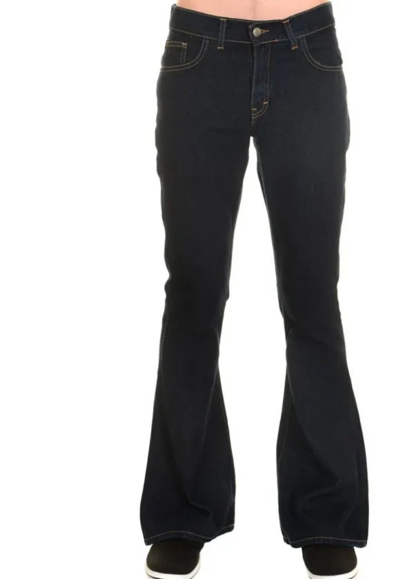 Run & Fly Mens Indigo Denim 70's Flared Trousers Blue