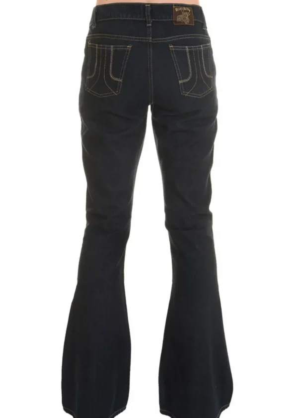 Run & Fly Mens Indigo Denim 70's Flared Trousers Blue