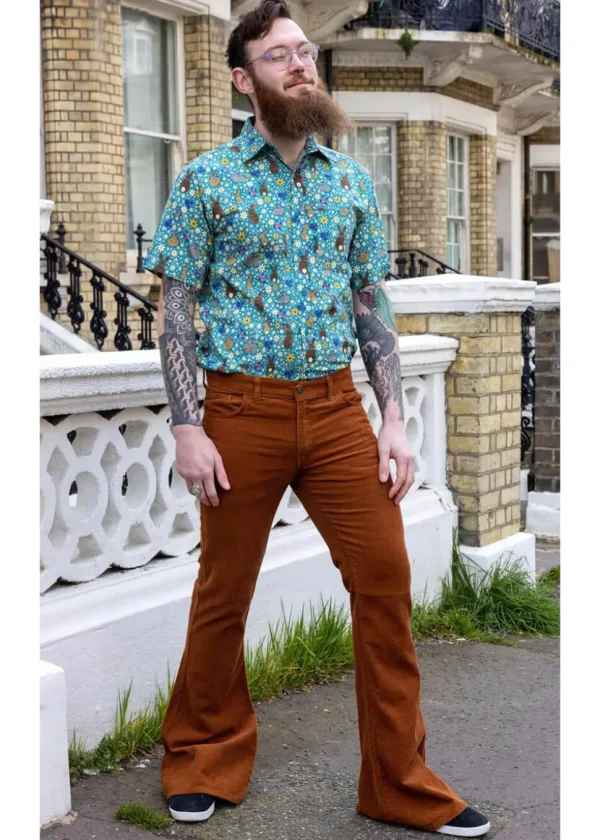 Run & Fly Mens Originals Corduroy Bootcut 70's Flare Trousers Tobacco