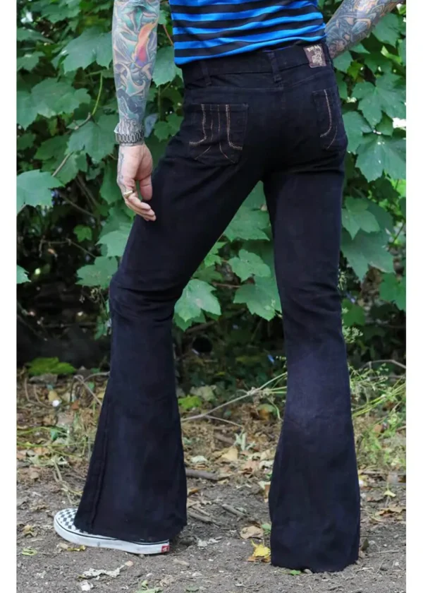Run & Fly Mens Originals Corduroy Bootcut 70's Flare Trousers Black