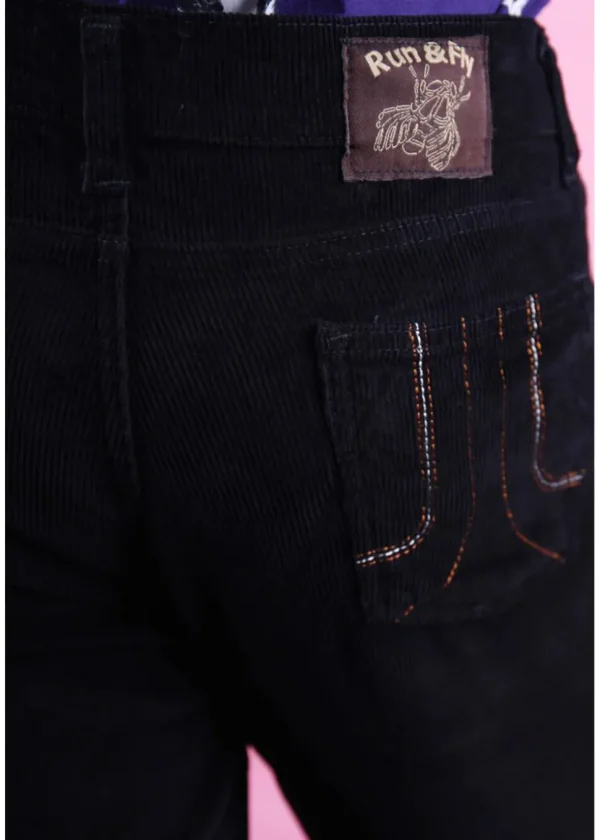 Run & Fly Mens Originals Corduroy Bootcut 70's Flare Trousers Black