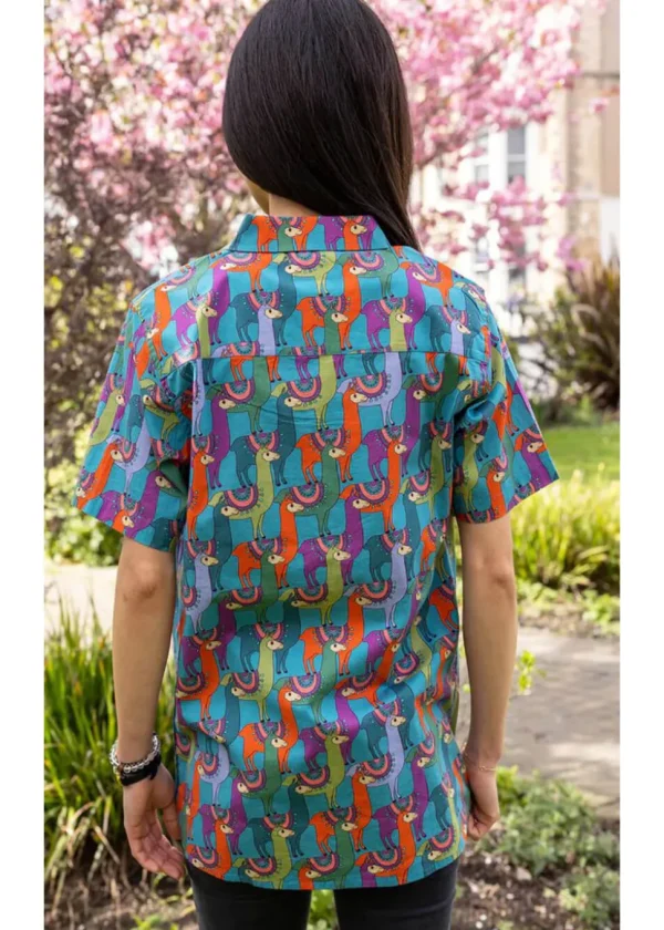 Run & Fly Mens Party Llama 70's Shirt Blue