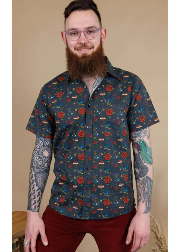 Run & Fly Mens Retro Tattoo 70's Shirt Black