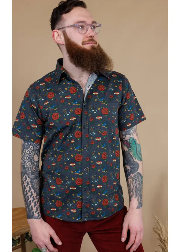 Run & Fly Mens Retro Tattoo 70's Shirt Black