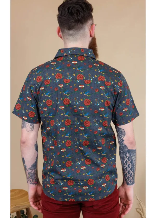 Run & Fly Mens Retro Tattoo 70's Shirt Black