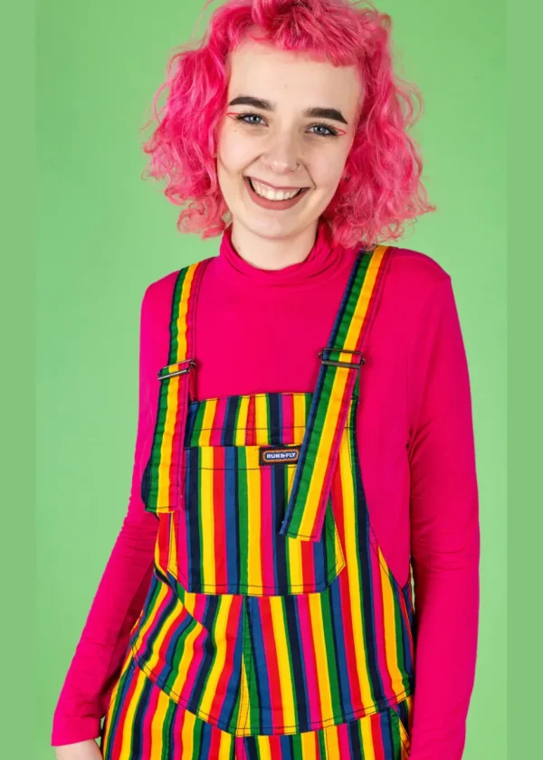 Run & Fly Rainbow Stripe 70's Dungarees Multi