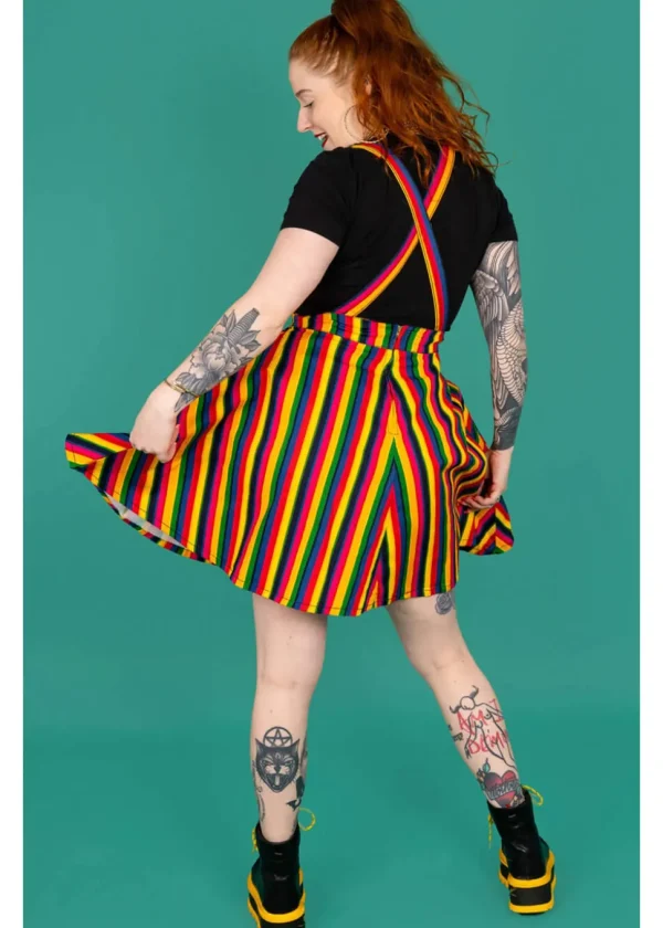 Run & Fly Rainbow Striped Pinafore 70's Swing Dress Multi