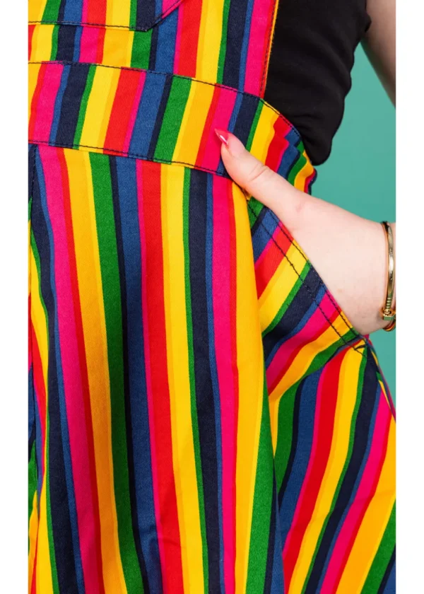 Run & Fly Rainbow Striped Pinafore 70's Swing Dress Multi