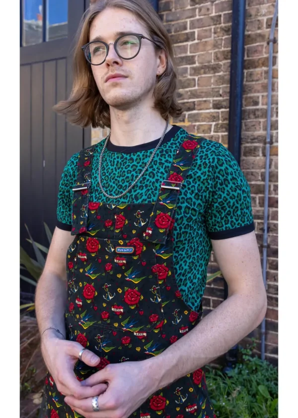 Run & Fly Retro Tattoo 70's Dungarees Black