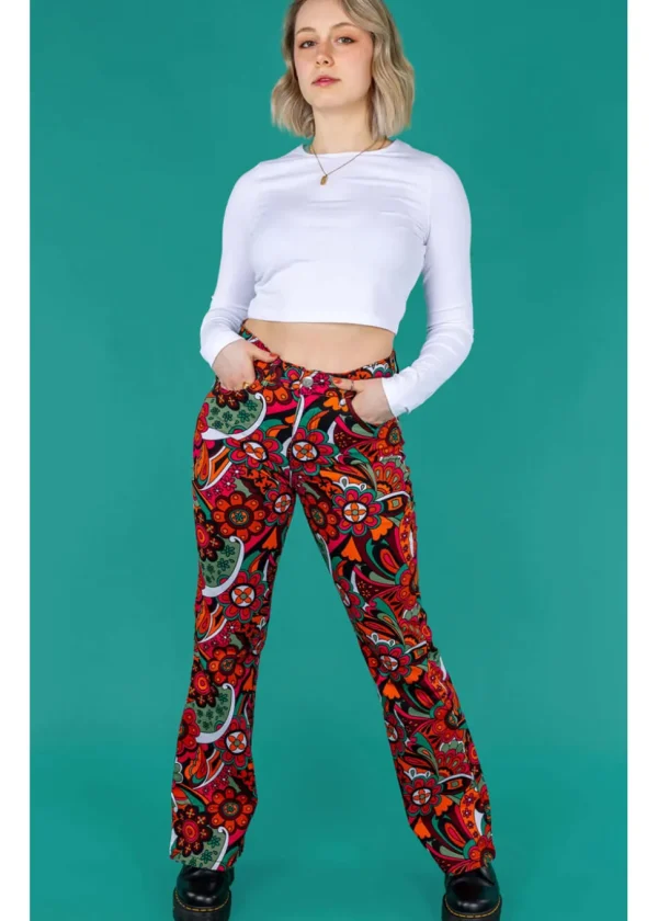 Run & Fly Swirly Floral 70's Flare Trousers Multi