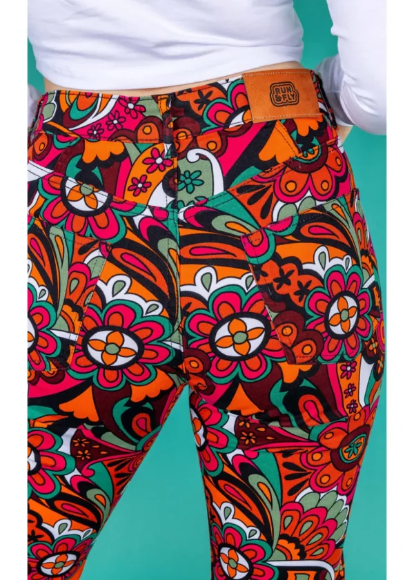 Run & Fly Swirly Floral 70's Flare Trousers Multi